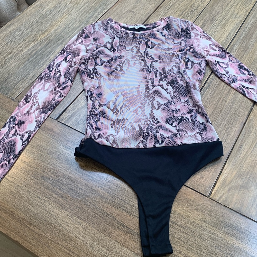 AFRM Los Angeles pink snake long sleeve bodysuit